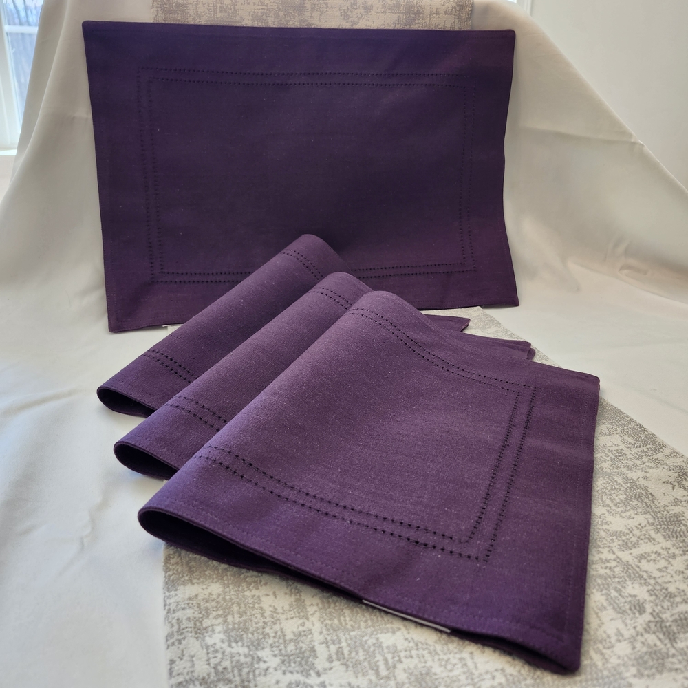 Domain Hemstitched Napkins in Plum Purple Set Of Four